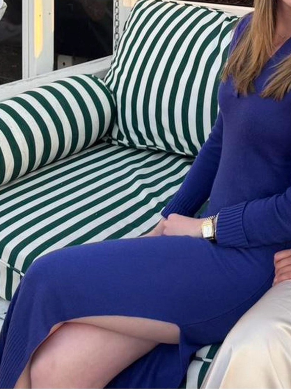 STAUD Long-Sleeve Knit Midi Dress in Deep Blue - Picture 1 of 2